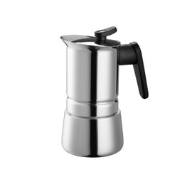 PEDRINI Steelmoka, Patentierte Moka Espressomaschine für Kochfelder einschließlich Induktion, Kapazität 4 Tassen, Silberne Farbe, Kaffeemaschine aus Stahl, 14 x 9.5 x 18 cm