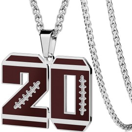 AMITER Football Number Necklace, 0-99 Jersey Football Pendant Necklace with 22+2 in Chain for Men