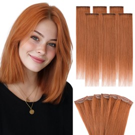 Hairro 6PCS 6 Clips In Short Hair Extensions Remy Real Human Hair Clip Ins Mini Clip On Hairpin Hairpieces For Women 33g 12 Inch #33 Dark Auburn