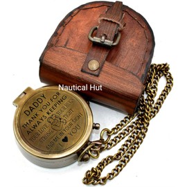 Nautical Hut Daddy Thank You Always Keeping I Love You Brass Antique Compass with Leather Case for Dad Son to Dad Gift Birthday Gift for Dad