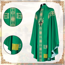 YOYEMAM Church Catholic Priest Chasubles Vestments, Robe Chasuble Mass Round Collar Robe with Stole Men (Green, XXX-Large)