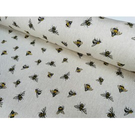 Generic Bumblebee Print Fabric Bee Insects Linen Look Curtain Material for Dress Home Decor Curtain Upholstery - 140cm Wide Canvas (Sold by The Metre)