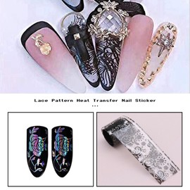 EMSea 20 Rolls Nail Foil Transfer Stickers Lace Foils Black White Flower Foils Retro Holographic Nail Art Supplies for Women Nail Decorations DIY Arts Manicure