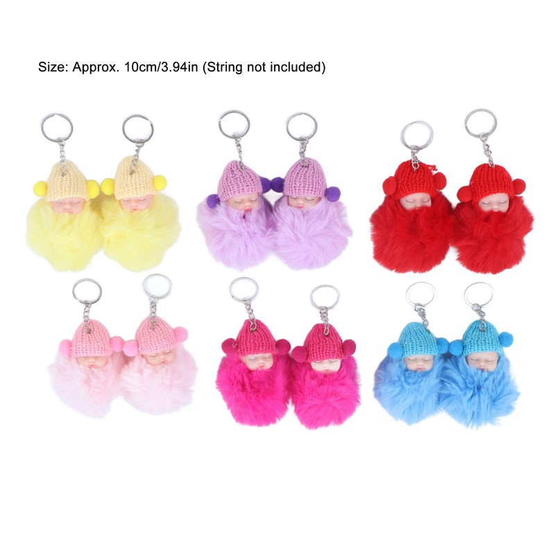 12 Pcs Sleeping Baby Pendant Key Ring Plush Fluffy Cute