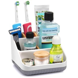 Chintu Chintu Bathroom Toothbrush Holders for Countertop - Electric Toothbrush Organizer 6 Slots Tooth Brush Organization for Kids Family, Toothpaste Holder for Bathroom Vanity Organizer Storage White