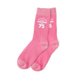 D Design Invent Print! 75th Birthday Gift Pink Ankle Socks Present for Women 75 Ladies Size 4-7