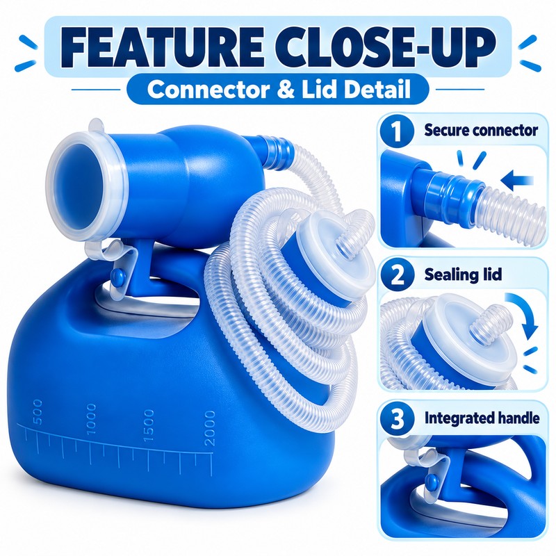 2000ml Portable Urinal Bottle with Lid, Large Capacity Travel Pee