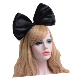 SAFIGLE Super Large Black Bowknot Headband for Girls Elastic Hair Band Accessory for Parties and Costumes