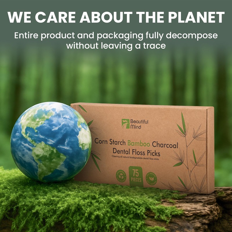 Natural Dental Floss Picks 75 Pack – Organic Biodegradable Floss