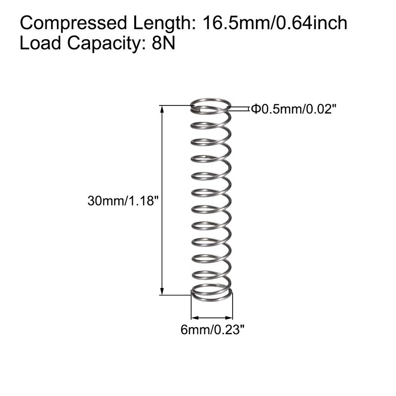 sourcing map Compression Spring,6mm OD, 0.5mm Wire Size, 16.5mm Compressed