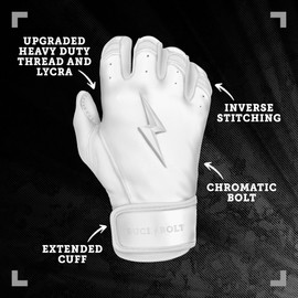 BRUCE BOLT Chrome Series Short Cuff White Batting Glove - White Small