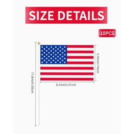HSIXHAF Pack of 10 USA stick flag, USA stars and stripes flags, USA flag banner, mini USA flag, US handheld flag, for sporting events, mourning day and national celebrations, 14 x 21 cm