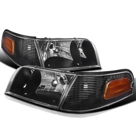 Spec-D Tuning Black Housing Clear Lens Headlights + Corner Lights Compatible with 1998-2011 Ford Crown Victoria L+R Pair Head Light Lamp Assembly