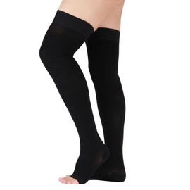 Lin Performance 20-30 mmHg Medical Compression Stockings for Women and Men Thigh High,Dot-Top,Open Toe Socks for Varicose Vein Swollen legs Travel Flight Pregnant(Black,S)