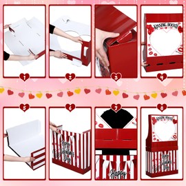 Wonderjune Valentine's Kissing Booth 54.33 x 28.35 x 12.99 inches Cardboard Kissing Booth Stand Valentines Photo Prop Decorative Ticket Booth Kissing Booth Sign for Carnival Party Decorations Outdoor