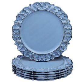 Leemxiiny 13" Antique Blue Charger Plates, Set of 6 Plastic Textured Chargers for Dinner Plates with Embossed Rim, Table Décor, Party, Wedding, Holiday