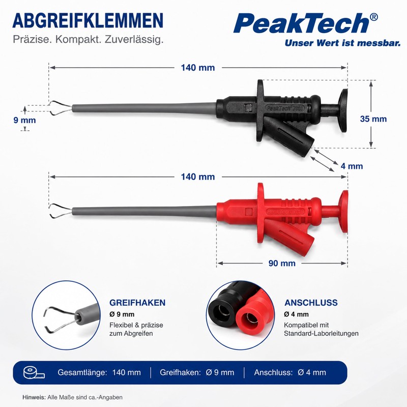 PeakTech Insulated 5 A Crocodile Clip With 4 mm Connectors,