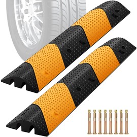 VSTKEN Rubber Speed Bumps for Road [2 pcs],78.7'' Total Long,66000 LBS Load Capacity,2 Channel Modular Heavy Duty Bump,Cable Protector Ramp with 8 Expansion Screws,for Asphalt Concrete Gravel Driveway