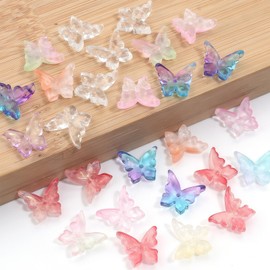 ASDIIT 100Pcs Gradient 3D Butterfly Nail Charms, Cute Acrylic Nail Supplies Decorations, Ice Translucent Charms for Nails Decorations Summer Nails Crystals for Women