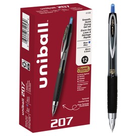 Uni-Ball uni-ball 207 Rollerball Gel, Gel Retractable Roller Ball Pen Micro-0.5mm, 12 Pack, Blue Ink (61256)