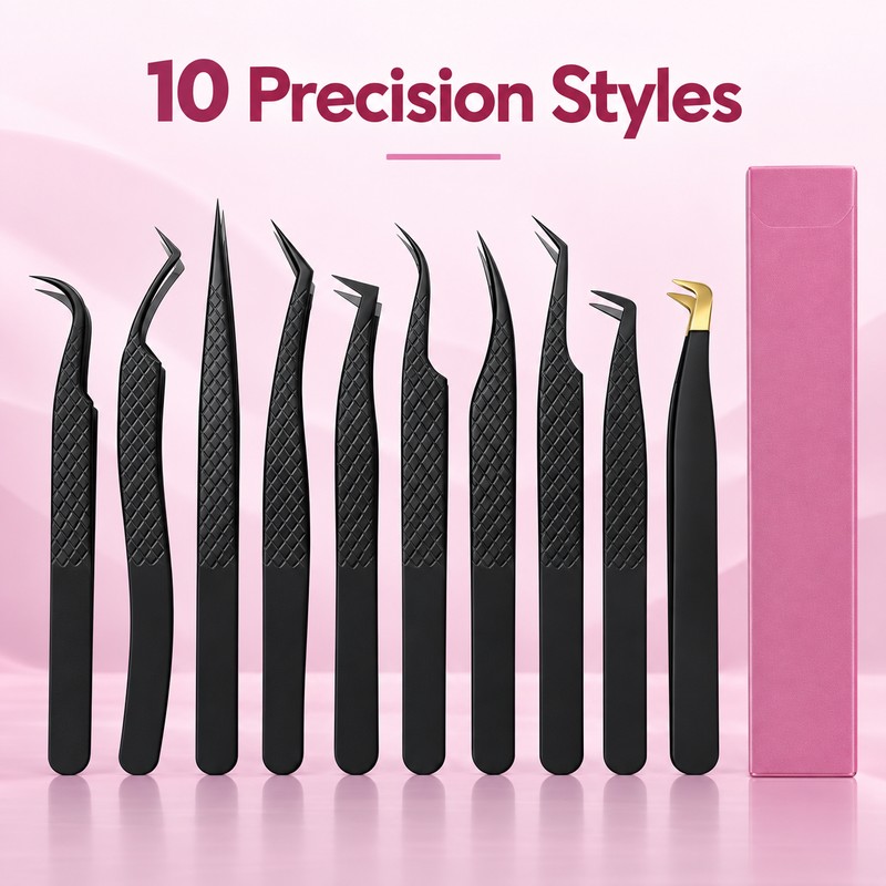 Professional Eyelash Tweezers – Black Fiber Tip Precision Lash Extension