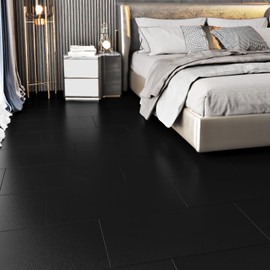 STICKEEP 15 PCS Black Peel and Stick Tile Flooring Bathroom Floor Tiles Peel and Stick Waterproof Vinyl Flooring Removable Vinyl Self Adhesive Floor Tiles for Renter Kitchen Laundry Room RV 12x24 in