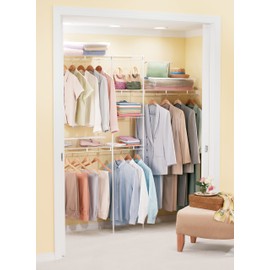 Rubbermaid Full Closet Organization Shelf System, Direct Wall Mount, Adjustable from 6.5-8 ft, Mounting Hardware Kit Included, White, Wire Shelving Organization for Home/Laundry/Mudroom/Pantry/Linen