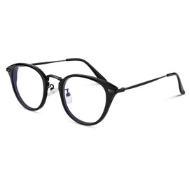 LINVO anteojos falsas retro redondas TR90 con marco transparente sin receta para mujeres y hombres, 1 Negro, Medium