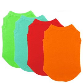 Chol&Vivi Plain Dog Shirt, 4pcs Blank Cotton Shirts Fit for Extra Small to Extra Large Size Dogs, Sleeveless Apparel Soft and Lightweight, Tank Top for All Breeds, Light Blue/Green/Red/Orange, Large