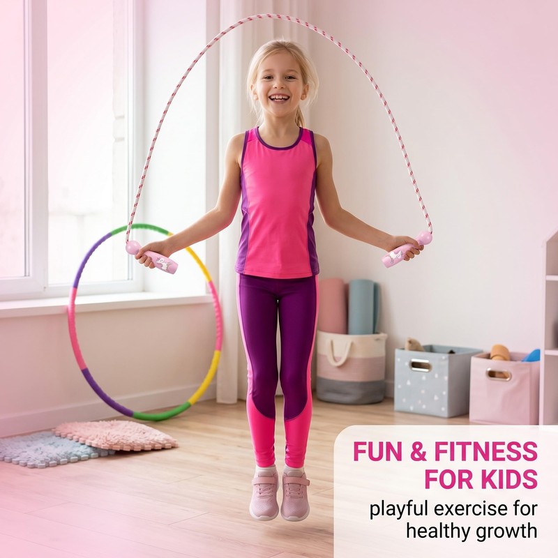 Detachable Weighted Fitness Hoop Combined with Pink Unicorn Skipping Rope,