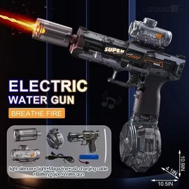 Ultimate Battle Blaster Electric Water Guns with Realistic Muzzle Flame, High Capacity Squirt, Summer Party Toy for Adults &Kids:_Black