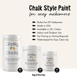 Chalky Chicks 32 Fl Oz Matte Aged Burlap (White) Chalk Paint for Furniture Without Sanding - No Prep Furniture Paint No Sanding All in One for Crafts, Wood, Walls, Cabinet, Metal, Dresser, Farmhouse