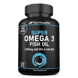 Omega 3 Fish Oil Capsules High Strength - 2,000mg Daily Serving - 33:22 EPA/DHA - 120 Softgel Capsules - SS Sport Supplies