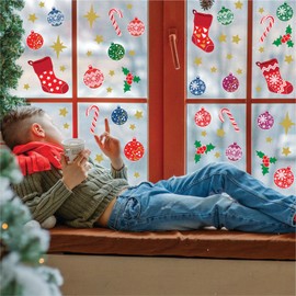 WALPLUS Christmas Window Stickers Clings Xmas Decoration Sale Clearance Reusable Double-Sided Print Decals for Glass Living Room Windows Display Merry Christmas 54 Pieces