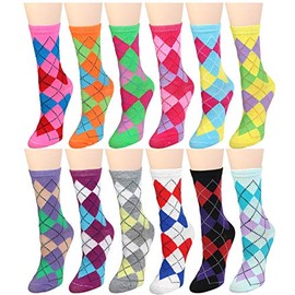 Falari 12 Pairs Women's Cotton Crew Socks Assorted Colors (Argyle)