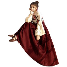Lady Lazy Taisho Roman, Hakama, Kimono, Chinese Clothing, Cosplay, Ethnic Costume, Women's Long, Camellia Pattern (Red, S)