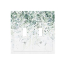 Summer Green Eucalyptus Olive Leaves 2 Gang Double Toggle Outlet Light Switch Cover Wall Plate Electrical Faceplate Decorative Dual Device Switchplate