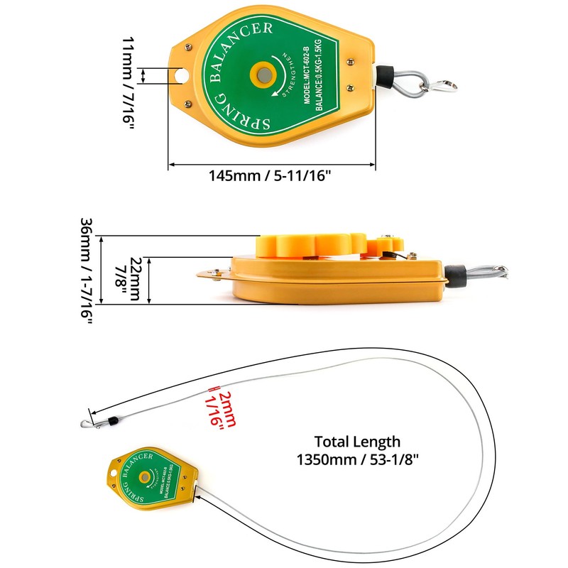QWORK Retractable Spring Balancer, 3.3lbs - 6.6 lbs and 1.1lbs