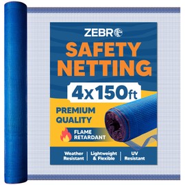 Fire Retardant Debris Safety Netting (4' x 150' - Blue) - High Visibility Construction & Scaffolding & Railing & Elevator Netting for Enhanced Safety - Construction Fencing