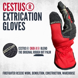 Cestus 4021, Extrication Gloves with Coarse Rough Out Palm, Firefighter Rescue Gloves (Red, X-Large)