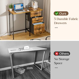 Huxitocan Small Computer Desk with Fabric File Drawers Cabinet, 36 Inch Simple Writing Desk with Filing Cabinet for Home Office, Modern Study Work Table for Bedroom Small Space, Rustic Brown