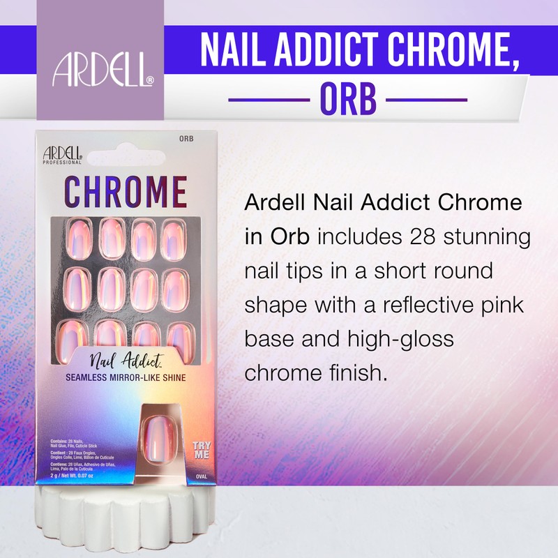 Ardell Nail Addict Chrome Press On Nails - Orb, Short