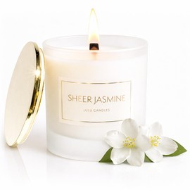Lulu Candles | Sheer Jasmine | Smells Musky & Floral | Scent Notes: Jasmine, Musk & Tuberose | Luxury Scented Soy Jar Candle | Hand Poured in The USA | Highly Scented (9 Oz. with Gold Lid)