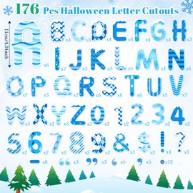 Faccito 176 Pcs Winter Bulletin Board Decorations Christmas Letters Paper Cutouts Numbers Alphabet Punctuation Symbols Combo Accents Blue White Classroom Decorations for Teacher Chalkboard Party