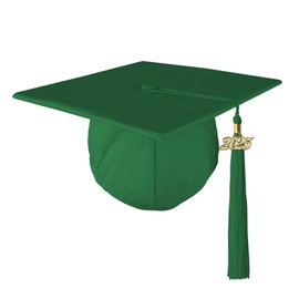 Class Act Graduation Adult Unisex Matte Mortarboard Graduation Cap with Matching Gold Charm Tassel, Kelly Green