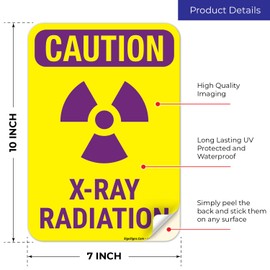 Sigo Signs, Caution X ray Radiation Sign, 10x7 Inches, 4 Mil Vinyl Decal Stickers Weather Resistant, Made in USA