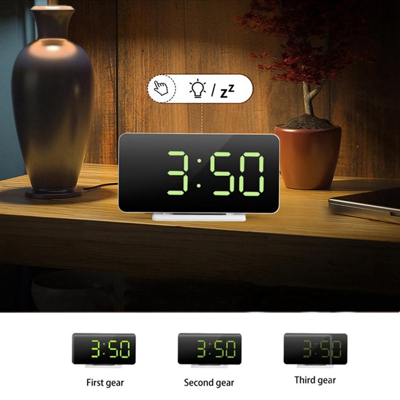 LED Mirror Alarm Clock Electronic Alarm Clock Adjustable Mirror Bedside