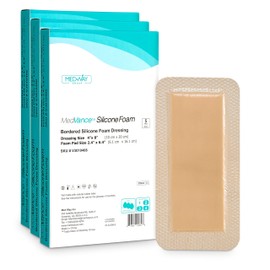 MedVanceTM Silicone - Bordered Silicone Adhesive Foam Dressing Size 4”X8” (2.4"x 6.4" Pad) 15 Dressings
