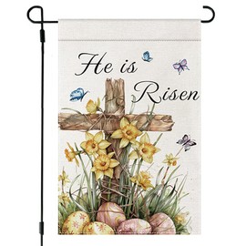 He is Risen Garden Flag, Easter Garden Flag,Cross Egg Butterflies Flag Outdoor