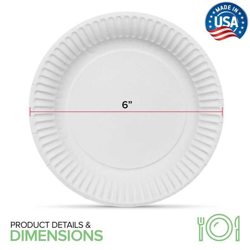 Stock Your Home 6-Inch Paper Plates Uncoated, Everyday Disposable Dessert